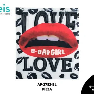 PARCHES RELIEVE Y ESTAMPADO LABIOS LOVE B-BAD GIRL AP-2782-BL 19.5cmX22.5cm BLANCO