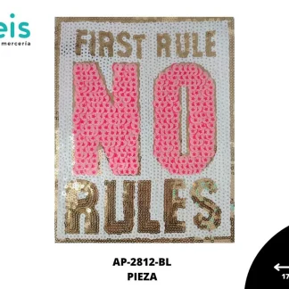 PARCHES RELIEVE Y ESTAMPADO FIRST RULE NO RULES AP-2812-BL 17.5cmX22cm BLANCO
