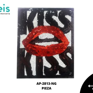 PARCHES RELIEVE Y ESTAMPADO LABIOS KISS LENTEJUELA AP-2813-NG 18cmX22cm NEGRO