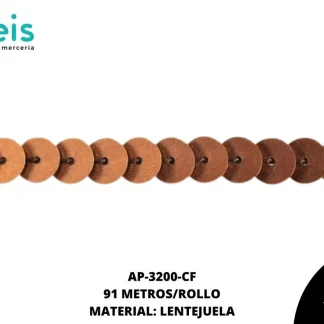TIRA LENTEJUELA 6MM ROLLO 91 MTS CAFE