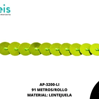 TIRA LENTEJUELA 6MM ROLLO 91 MTS LIMON