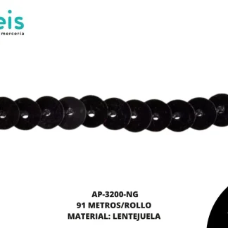 ACCESORIOS AYM TIRA LENTEJUELA AP-3200-NG 6mm 91 MTS/ROLLO NEGRO