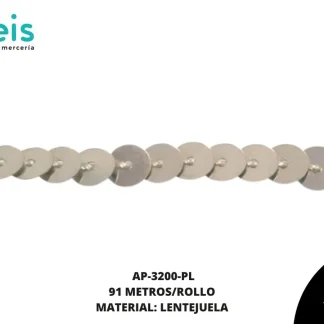 ACCESORIOS AYM TIRA LENTEJUELA AP-3200-PL 6mm 91 MTS/ROLLO PLATA