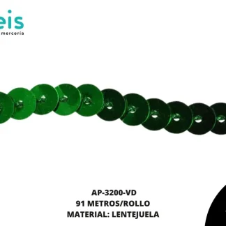 ACCESORIOS AYM TIRA LENTEJUELA AP-3200-VD 6mm 91 MTS/ROLLO VERDE