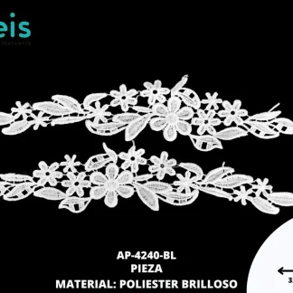 APLICACIONES EN PAR DECORADOS SEDA DE LECHE AP-4240-BL 7cmX32cm BLANCO