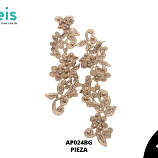 APLICACIONES EN PAR COLOR POLIESTER BRILLOSO DECORADO AP024BG 9cmX28.5cm BEIGE