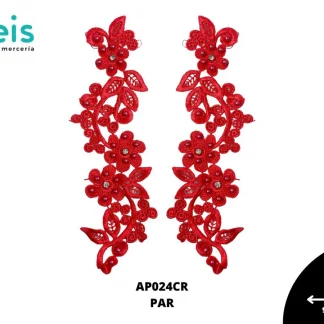 APLICACIONES EN PAR COLOR POLIESTER BRILLOSO DECORADO PLANO AP024CR 7cmX27cm CORAL