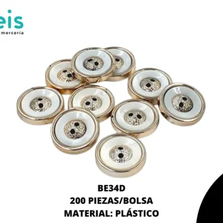 BOTON PLASTICO BE34D 32L (20mm) 200 PZ/PQT DORADO