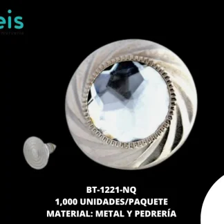 BOTON METAL CON PIEDRA BT-1221-NQ 32L (20mm) 1,000 PZ/PQT NIQUEL