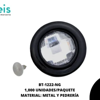 BOTON METAL CON PIEDRA BT-1222-NG 32L (20mm) 1,000 PZ/PQT NEGRO