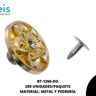 BOTON METALICO PIEDRA ROSA 20MM REF: GY-0708 DORADO 200 U/PAQUETE