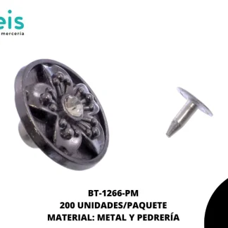 BOTON METALICO PIEDRA ROSA 20MM REF: GY-0708 PLOMO 200 U/PAQUETE