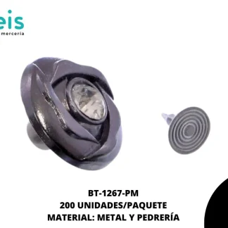 BOTON METALICO PIEDRA FLOR 20MM REF: GY-0429 PLOMO 200 U/PAQUETE