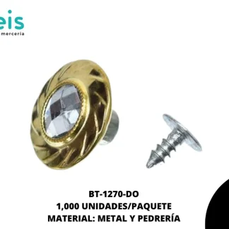 BOTON METAL CON PIEDRA BT-1270-DO 24L (15mm) 1,000 PZ/PQT DORADO