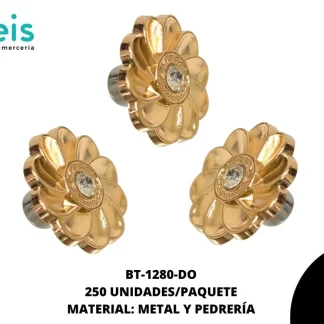 BOTON METALICO PIEDRA FLOR 20MM REF: 1190 DORADO 250 U/PAQUETE
