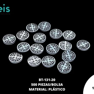 BOTON PLASTICO FASHION BT-131-20 20L (12.5mm) 500 PZ/PQT BLANCO