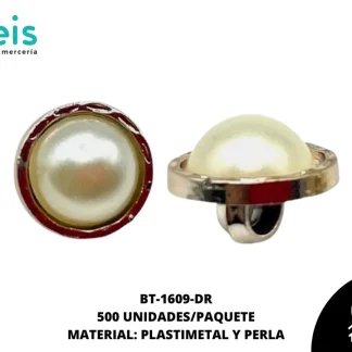 BOTON PIEDRA Y PERLA BT-1609-DR 12mm 500 PZ/PQT DORADO