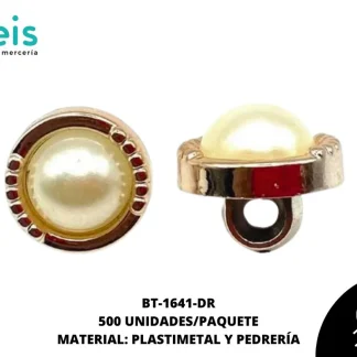 BOTON PIEDRA Y PERLA BT-1641-DR 12mm 500 PZ/PQT DORADO