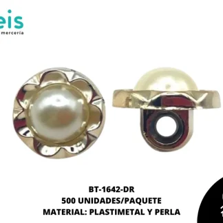 BOTON PIEDRA Y PERLA FLOR BT-1642-DR 12mm 500 PZ/PQT DORADO
