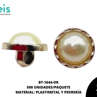 BOTON PIEDRA Y PERLA BT-1644-DR 12mm 500 PZ/PQT DORADO