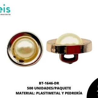 BOTON PIEDRA Y PERLA BT-1646-DR 12mm 500 PZ/PQT DORADO