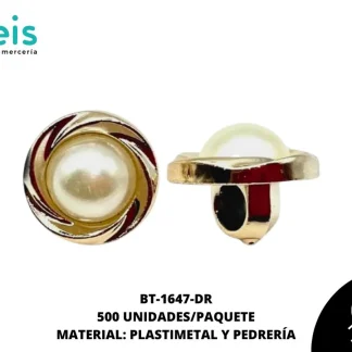BOTON PIEDRA Y PERLA ESPIRAL BT-1647-DR 12mm 500 PZ/PQT DORADO