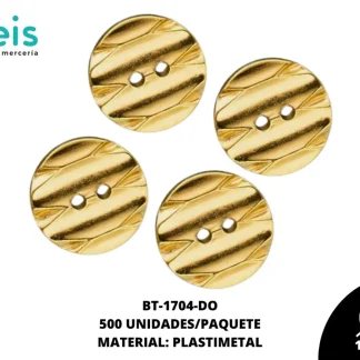 BOTON PLASTICO BT-1704-DO 24L (15mm) 500 PZ/PQT DORADO