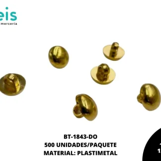 BOTON PLASTICO PATA LISO MEDIA BOLA BT-1843-DO 20L (12.5mm) 500 PZ/PQT DORADO
