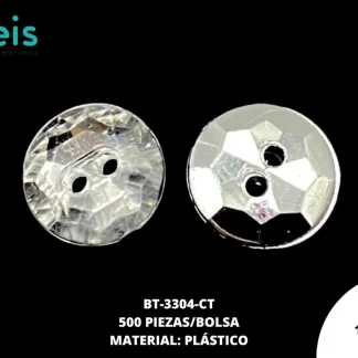 BOTON PLASTICO ESPEJO BT-3304-CT 20L (12.5mm) 500 PZ/PQT CRISTAL