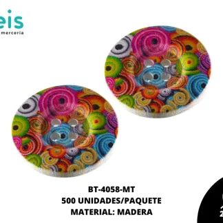 BOTON MADERA ESTAMPADO LLANTA 4H 40L MULTICOLOR 500U
