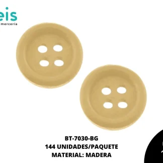 BOTON MADERA BT-7030-BG 24L (15mm) 144 PZ/PQT BEIGE