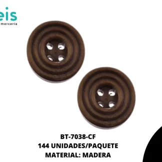BOTON MADERA RAYAS BT-7038-CF 24L (15mm) 144 PZ/PQT CAFÉ