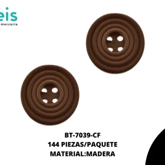 BOTON MADERA RAYAS BT-7039-CF 32L (20mm) 144 PZ/PQT CAFÉ