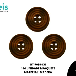 BOTON MADERA RAYAS BT-7039-CH 32L (20mm) 144 PZ/PQT CHOCOLATE
