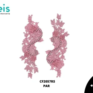 APLICACIONES EN PAR COLOR POLIESTER BRILLOSO DECORADO CF2057RS 11.5cmX24cm ROSA