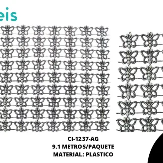 STRASS PLASTICO MARIPOSA PLATA OLEOG 9.1m/pqt