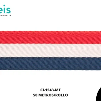 CINTA REATA COMBINADA 2.5CM 50M ROJO/BCO/MARINO
