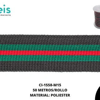 CINTA SUDADERA 25MM 50M NEGRO/VERDE/ROJO