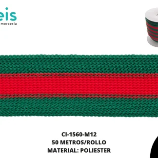 CINTA SUDADERA 25MM 50M ROJO/VERDE