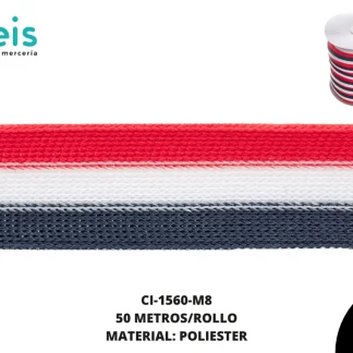 CINTA SUDADERA 25MM REF:RS-8 ROJO-BLANCO-MARINO 50MT/RLL