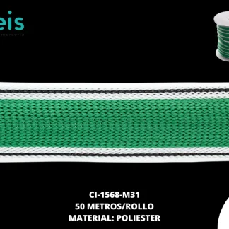 CINTA SUDADERA 25MM 50M BLANCO/VERDE/NEGRO