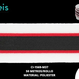 CINTA SUDADERA 40MM RS-37 BLANCO/ROJO/NEGRO