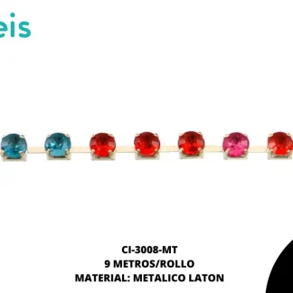 STRASS METALICO LATON PL 1L REF: 16SS 4mm MULTICOLOR 9 m/rollo