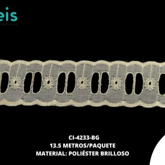GUIPIUR POLIESTER BRILLOSO PLANO CI-4233-BG 4cm 13.5 MTS/PQT BEIGE