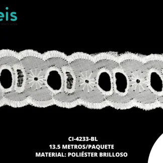 GUIPIUR POLIESTER BRILLOSO PLANO CI-4233-BL 4cm 13.5 MTS/PQT BLANCO