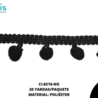 MILLARE POMPOM 23MM REF: 1cm NEGRO 18 METROS/PAQUETE