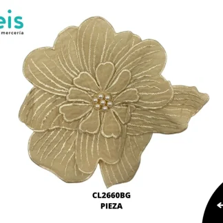 APLICACIÓN POLIESTER BRILLLOSO DECORADO FLOR CL2660BG 22cmX20.5cm BEIGE