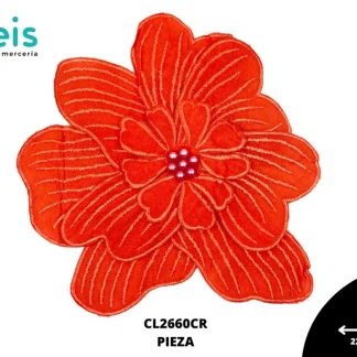 APLICACIÓN POLIESTER BRILLLOSO DECORADO FLOR CL2660CR 22cmX20.5cm CORAL
