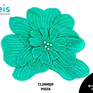 APLICACIÓN POLIESTER BRILLLOSO DECORADO FLOR CL2660JD 22cmX20.5cm JADE