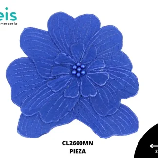 APLICACIÓN POLIESTER BRILLLOSO DECORADO FLOR CL2660MN 22cmX20.5cm MARINO